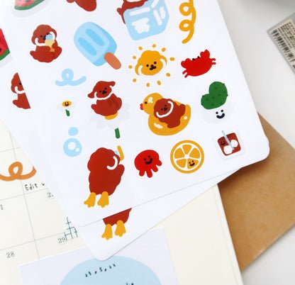 Rice Cake Puppy in Summer Glossy Sticker Sheet